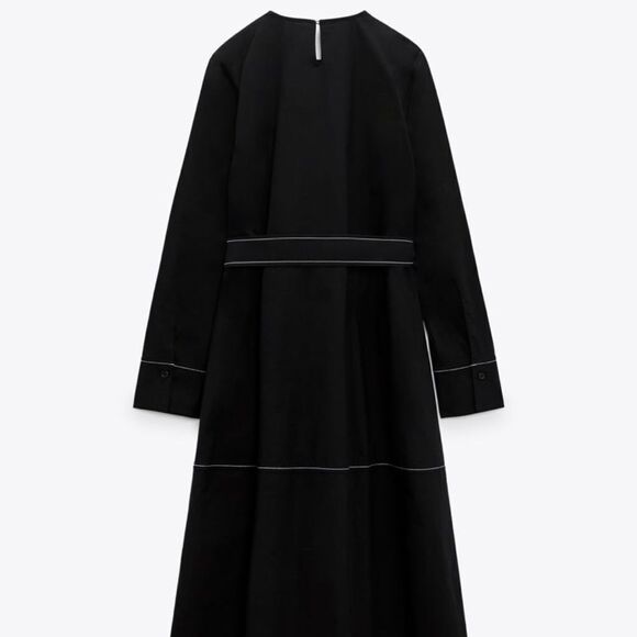 Zara black belted dress with contrast top stitching NWT - Picture 6 of 6